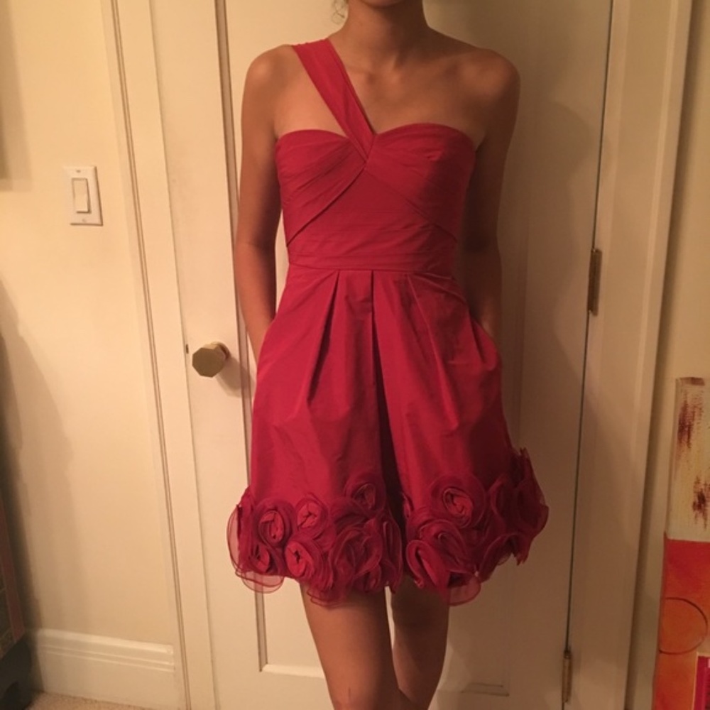One-Shoulder Taffeta Dress with Rosettes